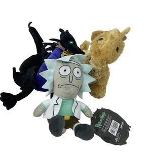 Mixed Plush Dolls LOT Rick & Morty Maleficient Black Dragon Douglas Gold Dragon